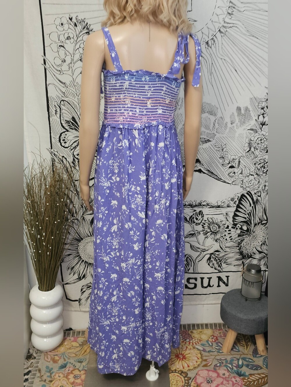 Free People Purple Floral Smocked Jusmpsuit Small - Picture 5 of 12